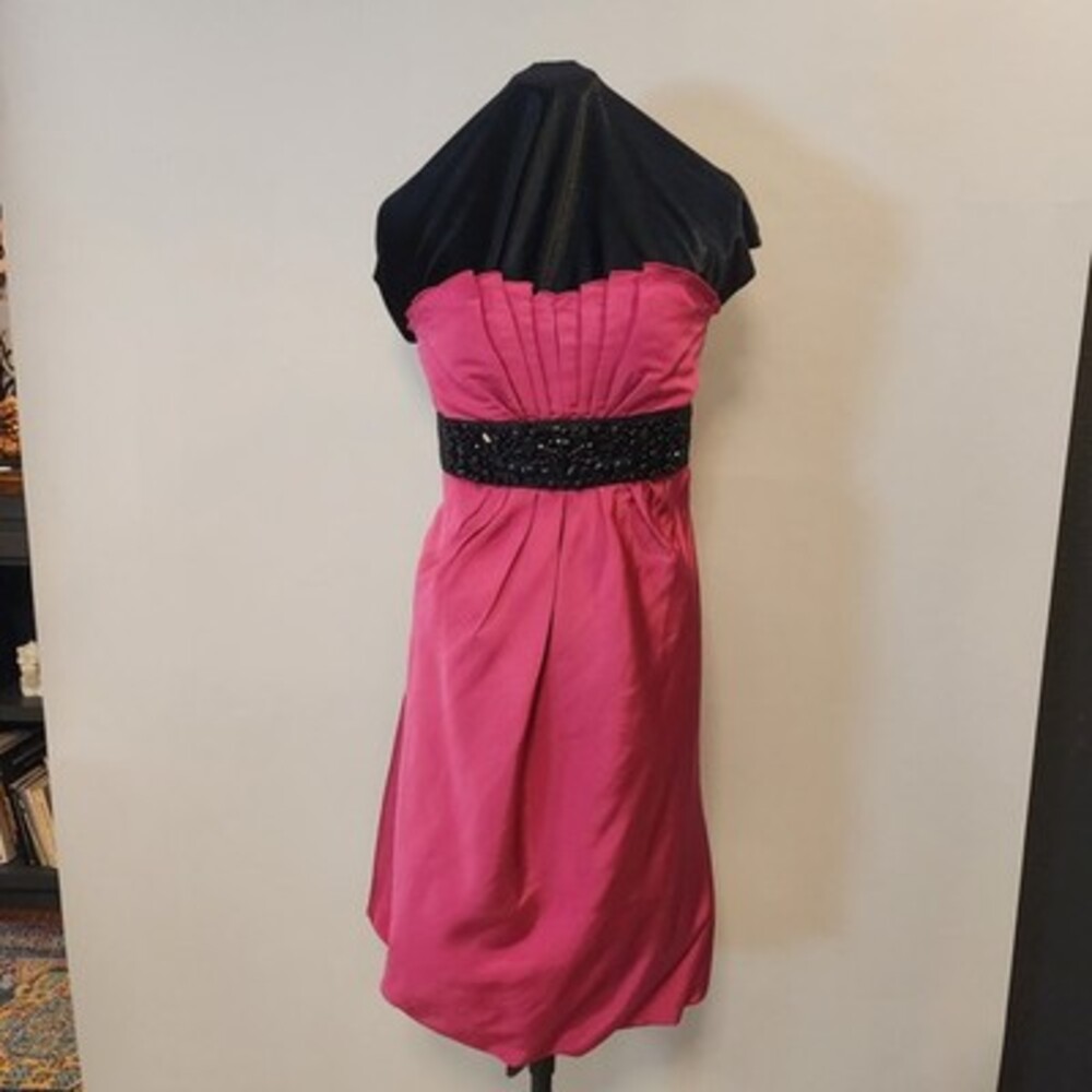 Kay Unger New York 100 Percent Silk Strapless Cocktail Dress Pink Black Beaded W